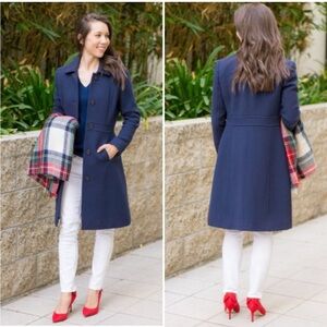 J Crew Classic lady day coat 4 blue Italian double cloth wool Thinsulate